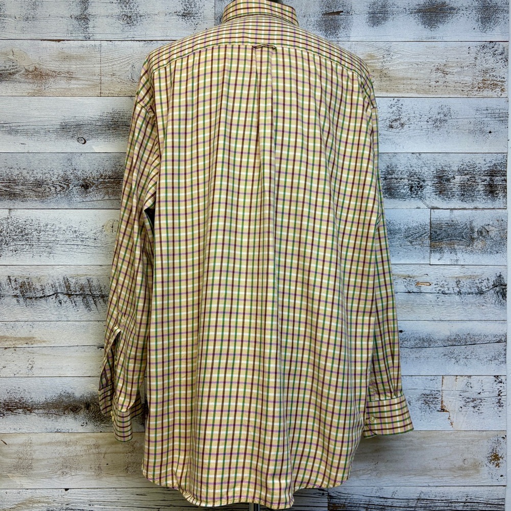 Peter Millar Tan Purple Plaid Shirt Size 2XL L/S Button Down Collar Casual Brown - Picture 3 of 12